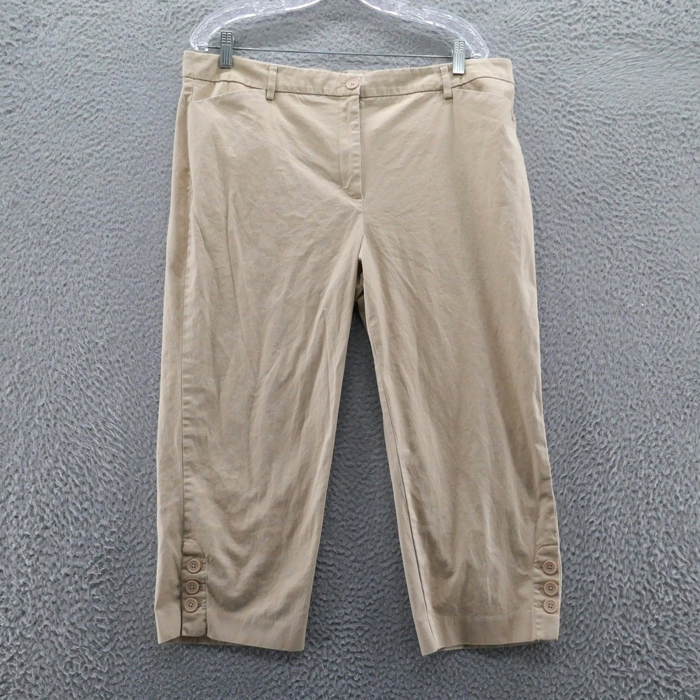 Talbots Womens Tan Khaki Cotton Stretch Button Hem Capri Chino Pants Size 16